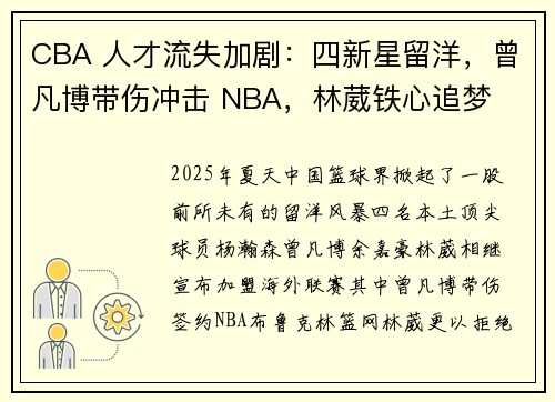 CBA 人才流失加剧：四新星留洋，曾凡博带伤冲击 NBA，林葳铁心追梦